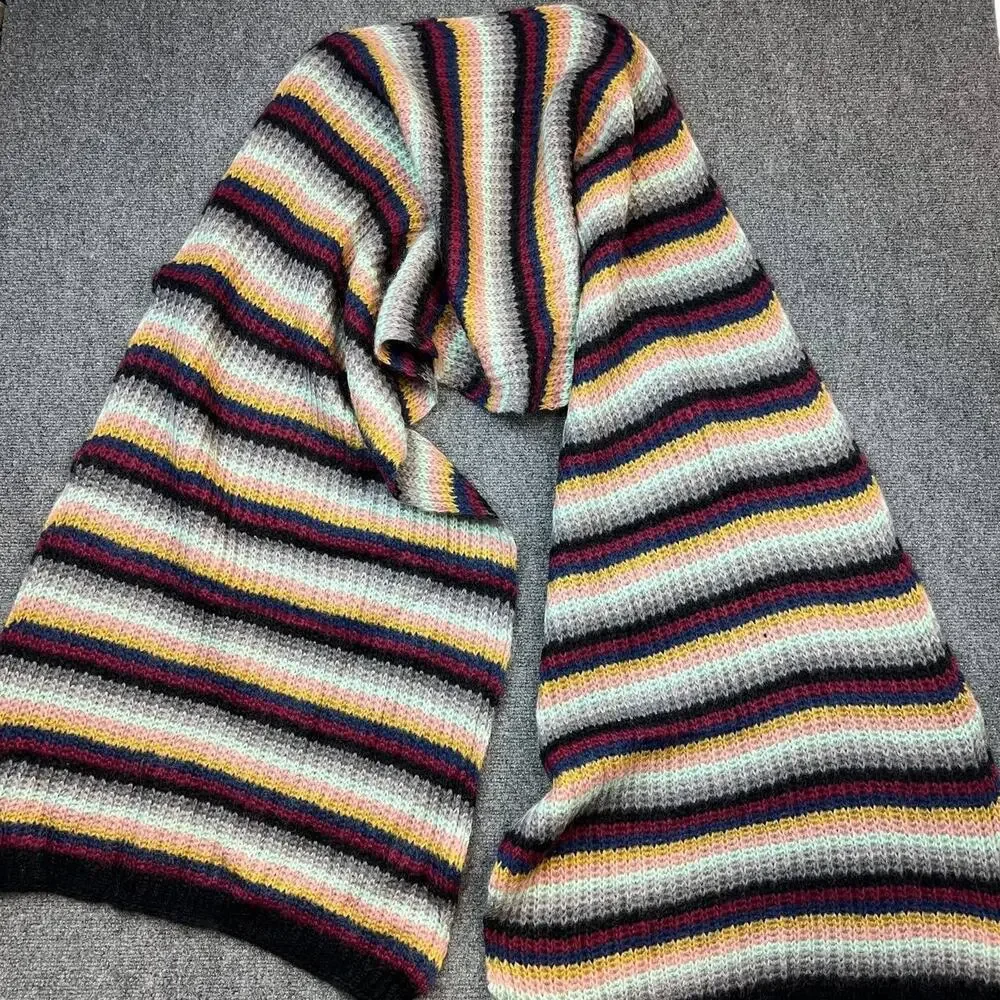 Tak.Ori Made in Italy Mohair Merino Wool Multicolor Striped Knit Scarf